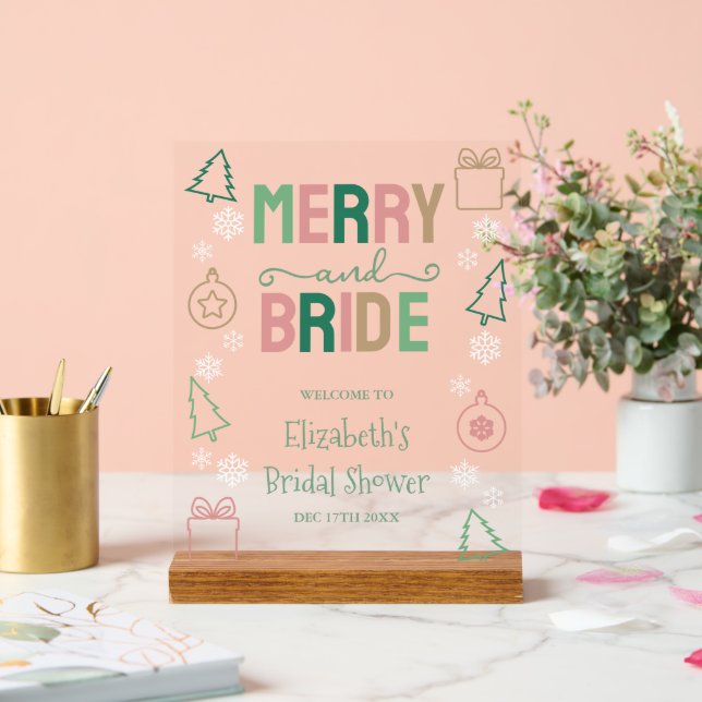 Merry & Bride Weihnachts-Brautparty Acrylschild (Hochzeit)