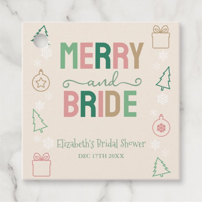 Merry & Bride Weihnachts-Brautparty Geschenkanhänger (Vorderseite)