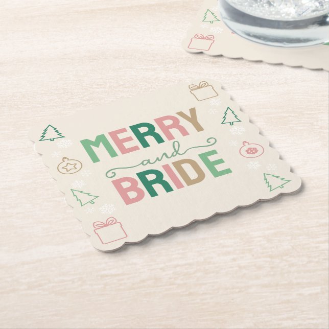 Merry & Bride Weihnachts-Brautparty Untersetzer (angewinkelt)