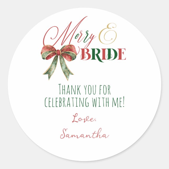 Merry & Bride Winter Christmas Bride Bachelorette Runder Aufkleber (Vorderseite)