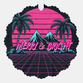 Merry & Bright 80's Night' Retro Synthwave Ornament Karte