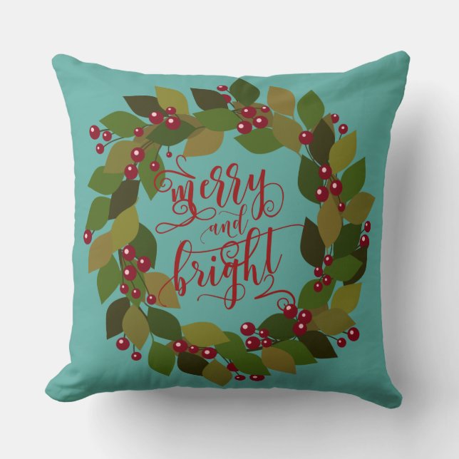 Merry & Bright | Aqua Zickzack Holiday Kissen (Vorderseite)