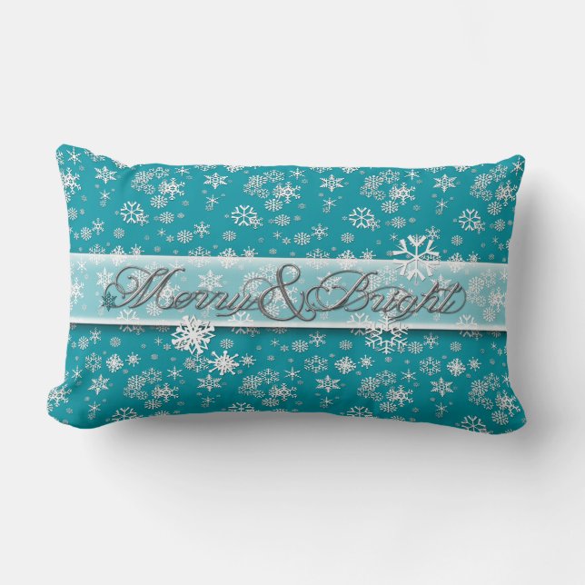 Merry & Bright ・ Aquamarin & Schneeflocken ・ Klass Lendenkissen (Vorderseite)