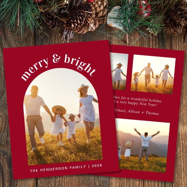 Merry Bright Arch Foto Red Budget Weihnachtskarte (Share the love and warmth of the season with your personalized photo Christmas card)