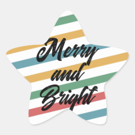 Merry & Bright auf Vintagen, farbigen Streifen Stern-Aufkleber