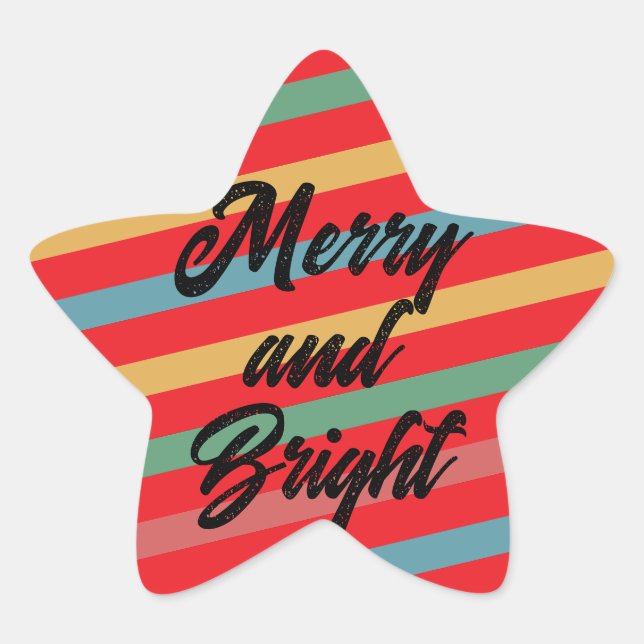 Merry & Bright auf Vintagen, farbigen Streifen Stern-Aufkleber (Vorderseite)