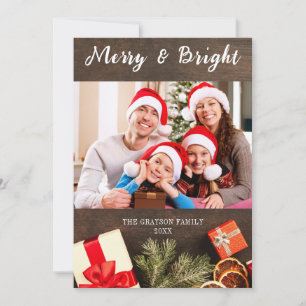 Merry & Bright Barn Wood Foto Weihnachtskarte Einladung