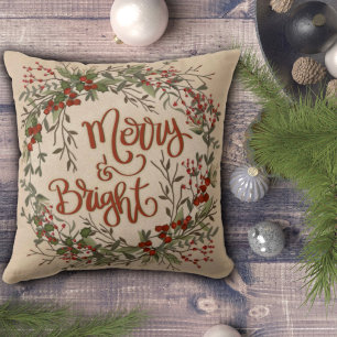 Merry Bright Berry Wreath Inspirivity Throw Kissen
