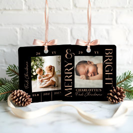 Merry & Bright Black Baby First Christmas Fotos Ornament Aus Metall
