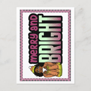 Merry & Bright Black Girl Melanin Sista Weihnachte Postkarte