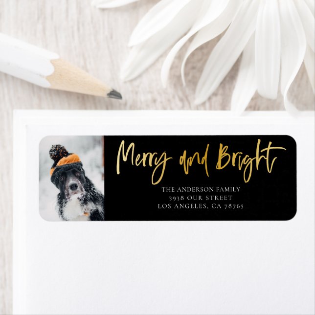 Merry & Bright Black & Gold Rücksendeadresse (Insitu)