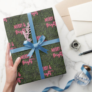 Merry & Bright Boxwood Pink Neon Signieren Weihnac Geschenkpapier