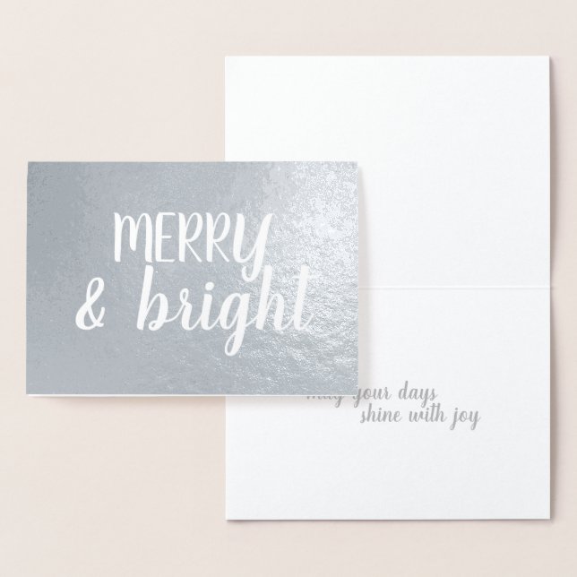Merry Bright Brushstroke Calligraphy Silver Folienkarte (Anzeige)