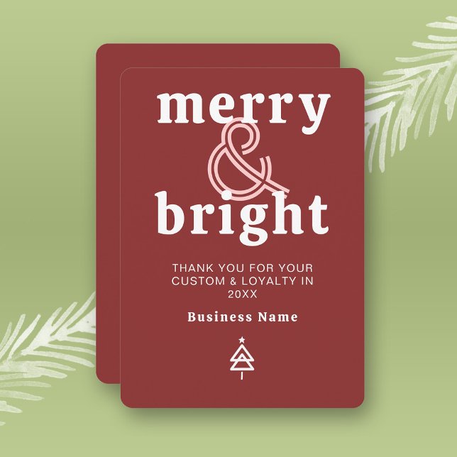 Merry & Bright Business Weihnachtskarte Feiertagskarte (Stylishly Personalize with Your Custom Message and Business Name)