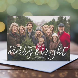 Merry & Bright Calligraphy Horizontal Foto Happy Feiertagskarte