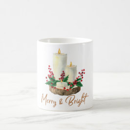 Merry & Bright Candle Holly Christmas Coffee Mug 
