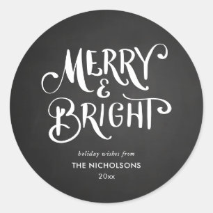 Merry & Bright Chalkboard Holiday wünscht Runder Aufkleber