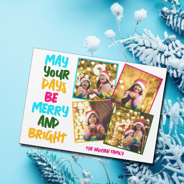 Merry Bright Christmas 4 Foto Collage Magnet Card (Von Creator hochgeladen)