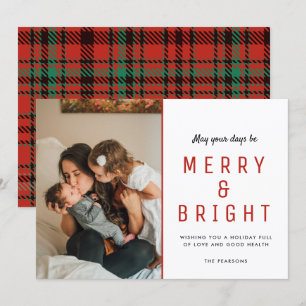 Merry & Bright Christmas Family Foto Karierte Kart Karte
