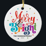 Merry & Bright Christmas Family Foto Modernes Orna Keramik Ornament<br><div class="desc">Dieses farbenprächtige und moderne Urlaubsornament ist der ideale Ort,  um in dieser Feriensaison Ihre Fotos zu zeigen und zu teilen. Gute Ferien.</div>
