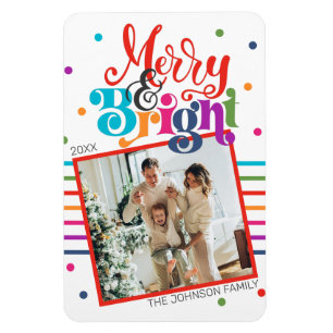 Merry & Bright Christmas Family Foto Urlaubskarte Magnet