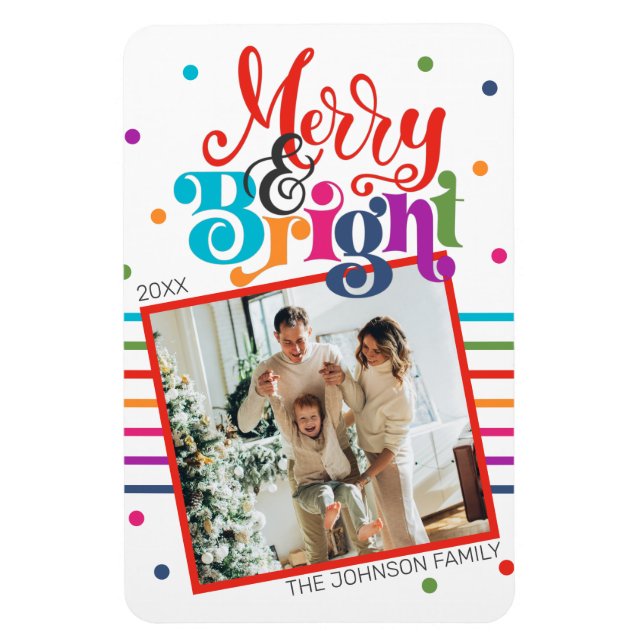 Merry & Bright Christmas Family Foto Urlaubskarte Magnet (Vertikal)