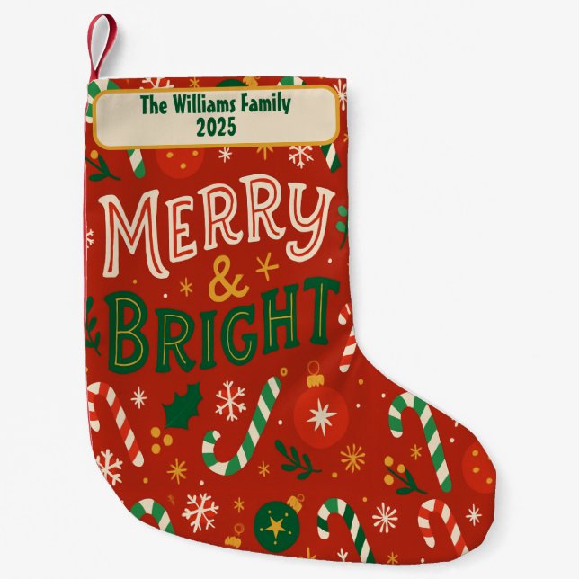 Merry & Bright Christmas Family Stocking Kleiner Weihnachtsstrumpf (Vorderseite)