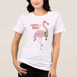 Merry & Bright Christmas Flamingo Tri-Blend Shirt