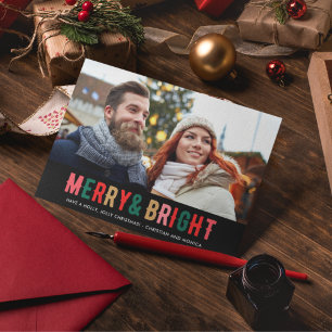 Merry Bright Christmas Kariert Foto Couple's Feiertagskarte