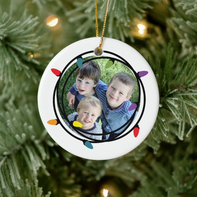 Merry & Bright Christmas Lights Foto Keramik Ornament (Baum)