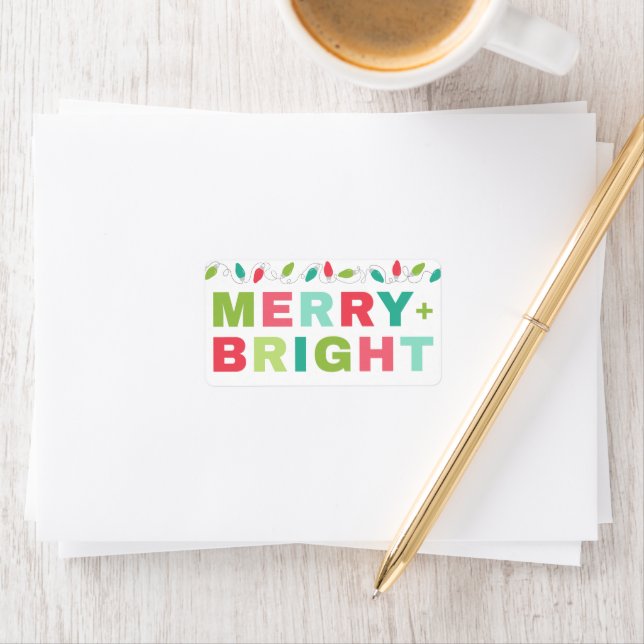 Merry & Bright Christmas Lights Label Adressaufkleber (Insitu)