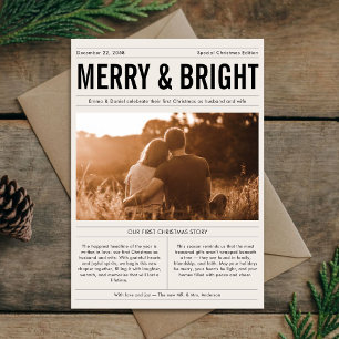 Merry & Bright Christmas Newspapier Newlywed Foto Feiertagskarte
