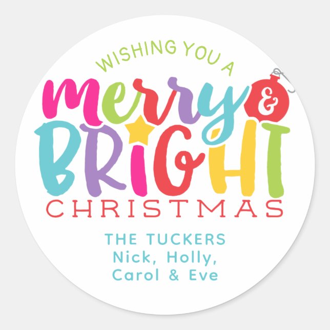 Merry & Bright Christmas Niedliche Geschenke Runder Aufkleber (Vorderseite)