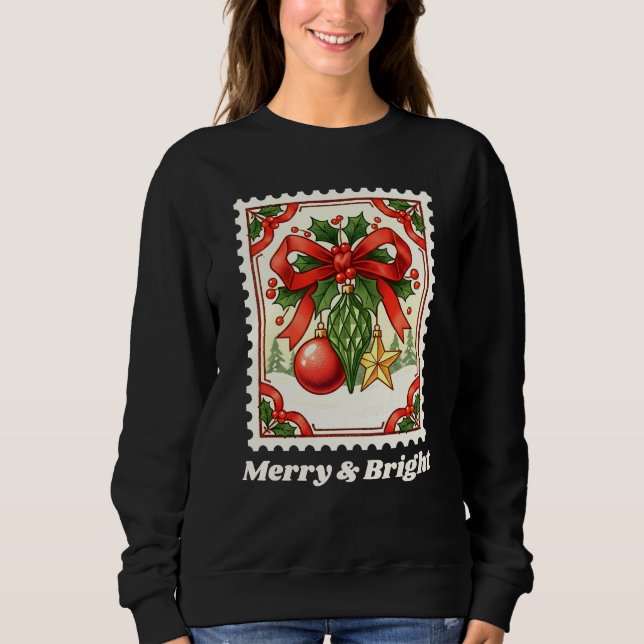 Merry & Bright Christmas Ornaments Briefmarke Sweatshirt (Vorderseite)