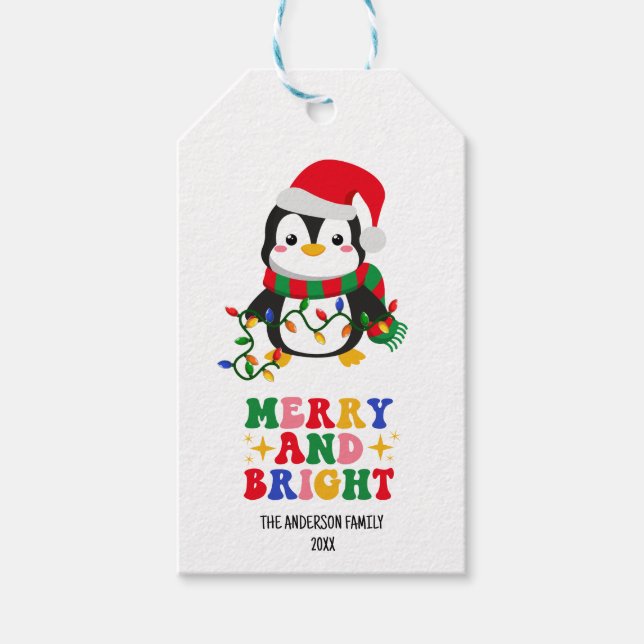 Merry & Bright Christmas Penguin Geschenkanhänger (Vorderseite)