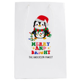 Merry & Bright Christmas Pinguin Flat Holiday Card Mittlere Geschenktüte