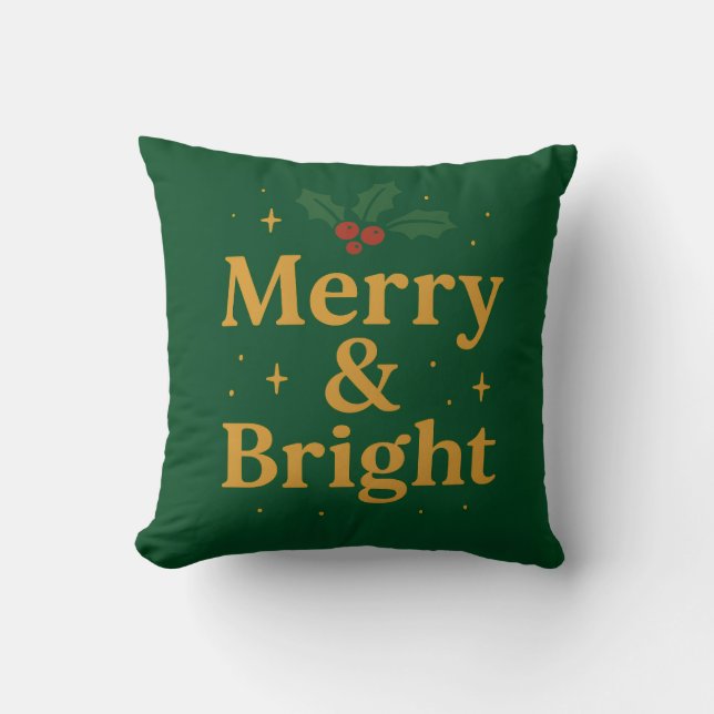 Merry & Bright Christmas Quote Kissen (Vorderseite)