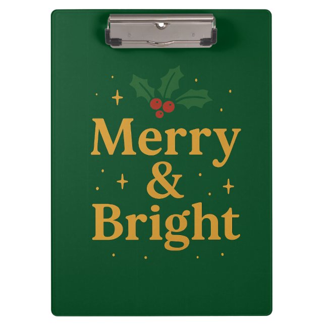 Merry & Bright Christmas Quote Klemmbrett (Vorderseite)