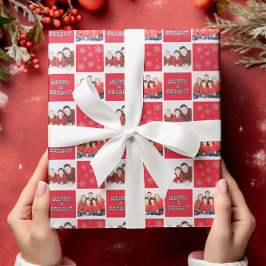 Merry & Bright Christmas Snowflake Foto Red Geschenkpapier Set