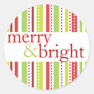 Merry & Bright Christmas Streifen Weihnachtsmarke Runder Aufkleber