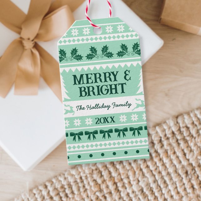 Merry & Bright Christmas Sweater Minze Green Geschenkanhänger (Merry & Bright Christmas Sweater Mint Green Gift Tags)