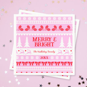 Merry & Bright Christmas Sweater Rosa und Rot Serviette