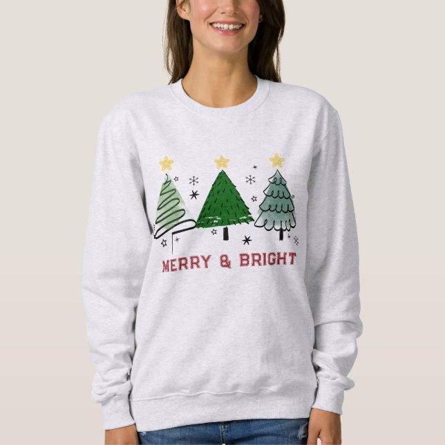 Merry & Bright Christmas Tree Sweatshirt (Vorderseite)
