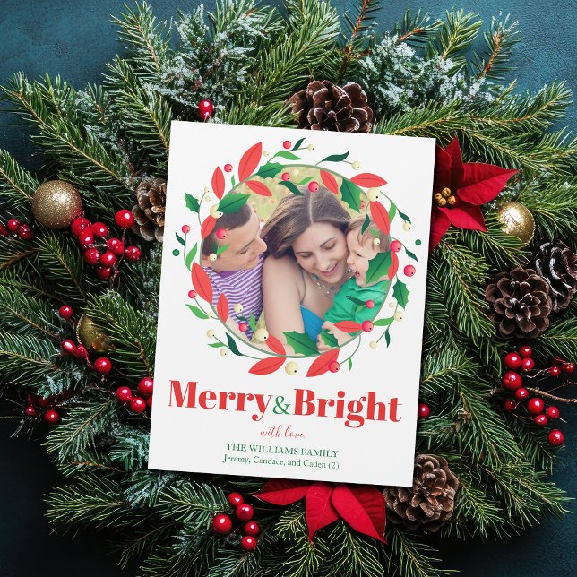 Merry & Bright Christmas Wreath Two Photo Magnet (Créateur téléchargé)