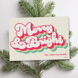 Merry & Bright Classic Retro Typografie, nicht Fot Feiertagskarte
