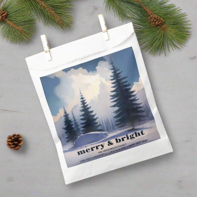 Merry & Bright Clean Watercolor Pine Tree Forest Geschenktütchen (Von Creator hochgeladen)