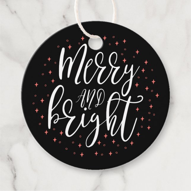 Merry & Bright | Coral & Black Christmas Degustati Geschenkanhänger (Vorderseite)