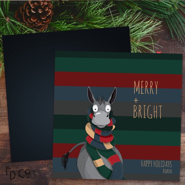"Merry + Bright" Crazy Niedlicher Donkey Feiertagskarte (Von Creator hochgeladen)