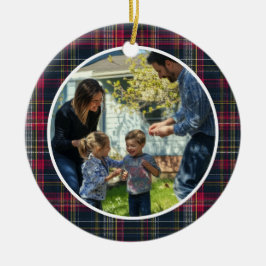Merry & Bright Custom Tartan Family Foto Holiday Keramik Ornament