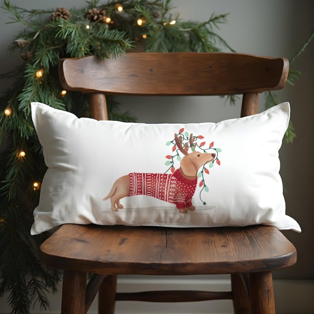 Merry & Bright | Dackel Dog Weihnachtssüßer Lendenkissen (Merry & Bright | Dachshund Dog Christmas Sweater Lumbar Pillow)